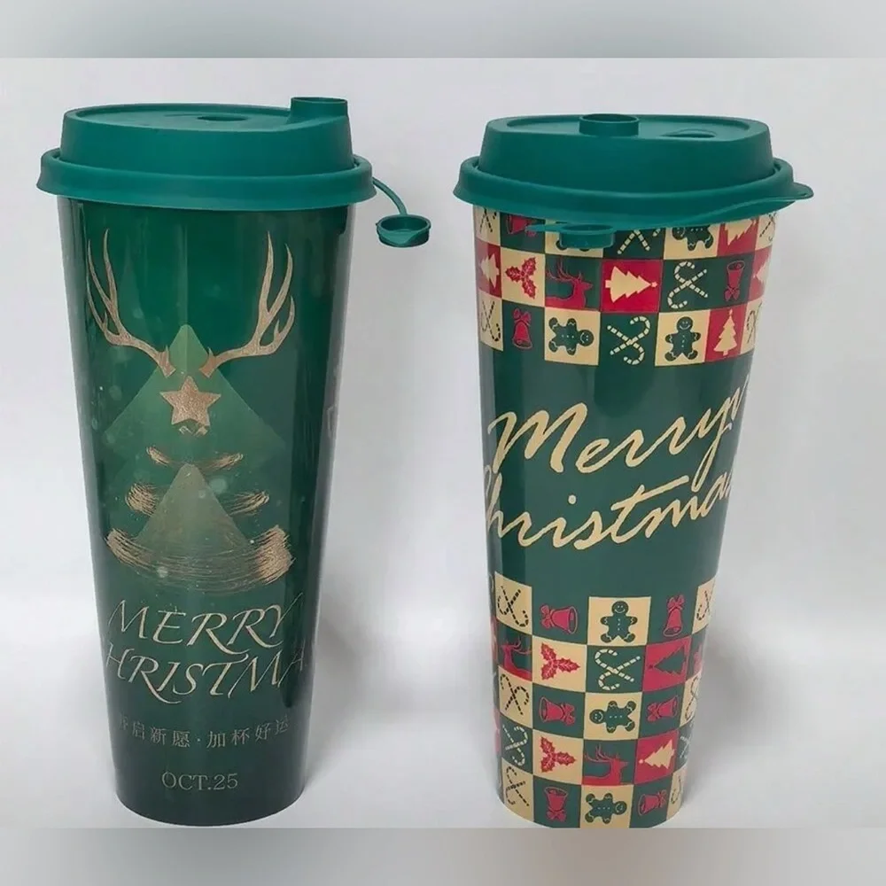 Festive Christmas and New Year Travel Mugs Set 25 plastic, reusable, 17.58oz